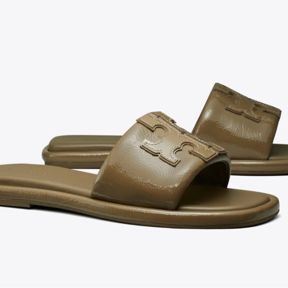 Tory Burch Double T Sport Toasted Sesame Slides
